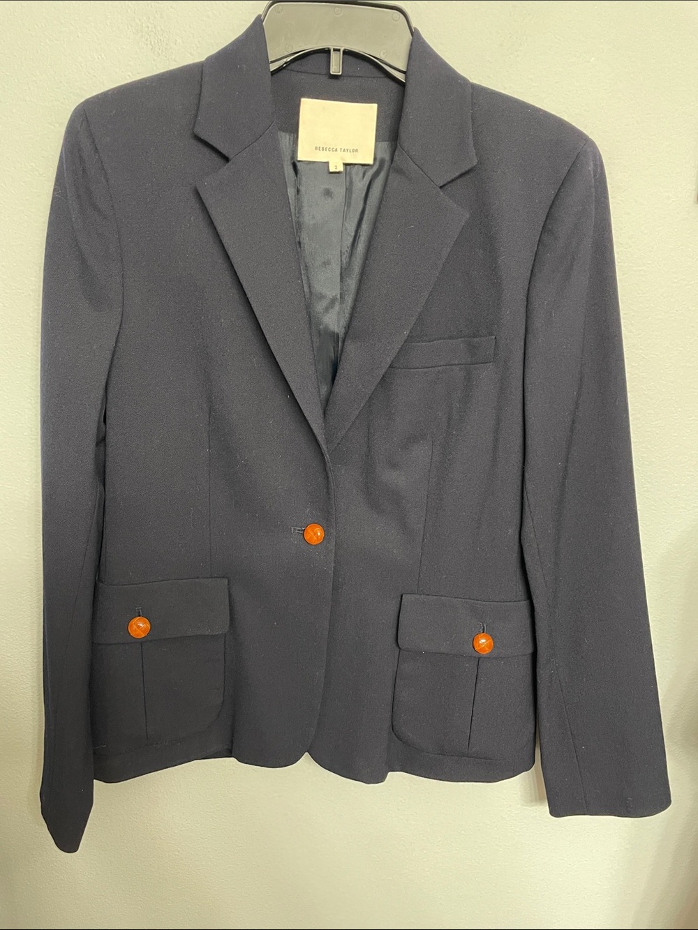 Rebecca Taylor Navy Blue Tailored Blazer Wool Silk Blend Size 2